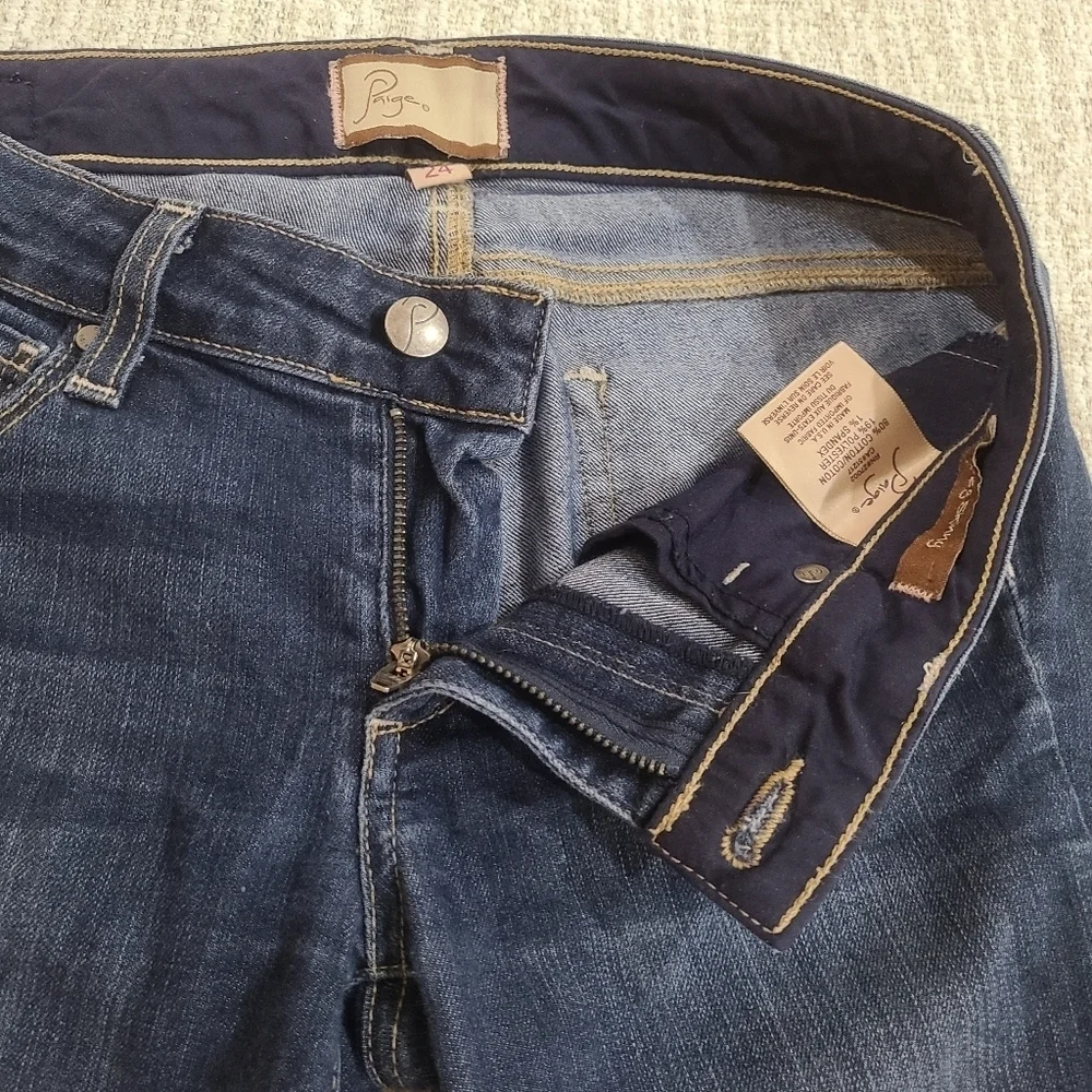 Paige Womens Peg Skinny Jeans Blue Dark Wash Straight Leg Stretch Denim 24 - Picture 4 of 11